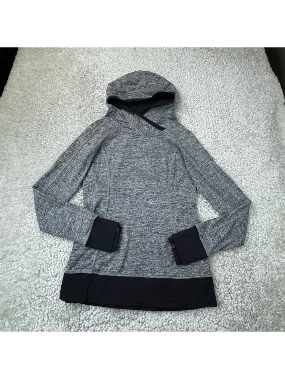 Lululemon Think Fast Hoodie Heathered Black Gray Womens 4